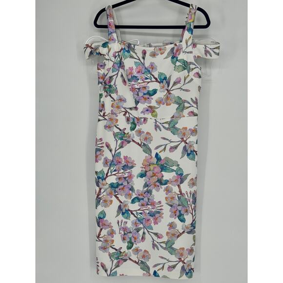 Beige by eci Dresses & Skirts - Beige by Eci Cold Shoulder Metallic Floral Summer Party Wedding Dress Size 10